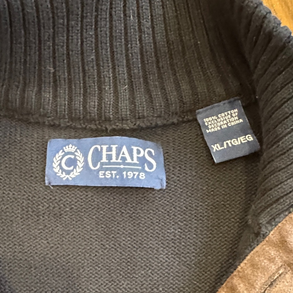 Chaps Men's Black Sweater with Dark Brown Elbow Patches - Picture 2 of 10